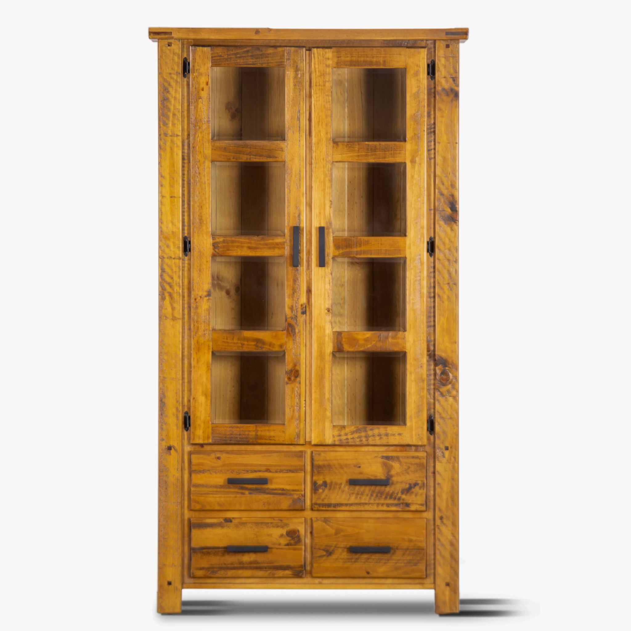 Teasel Display Unit Glass Door Bookcase Solid Pine Wood - Rustic Oak