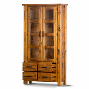 Teasel Display Unit Glass Door Bookcase Solid Pine Wood - Rustic Oak