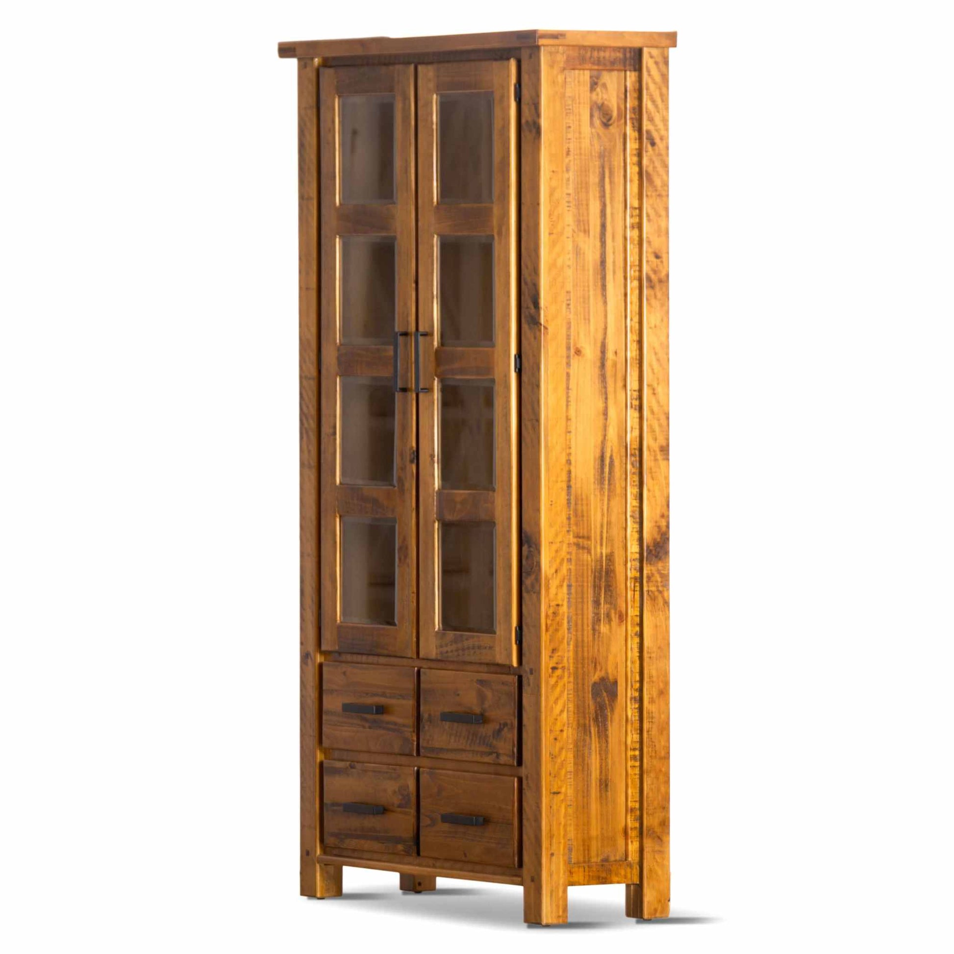 Teasel Display Unit Glass Door Bookcase Solid Pine Wood - Rustic Oak