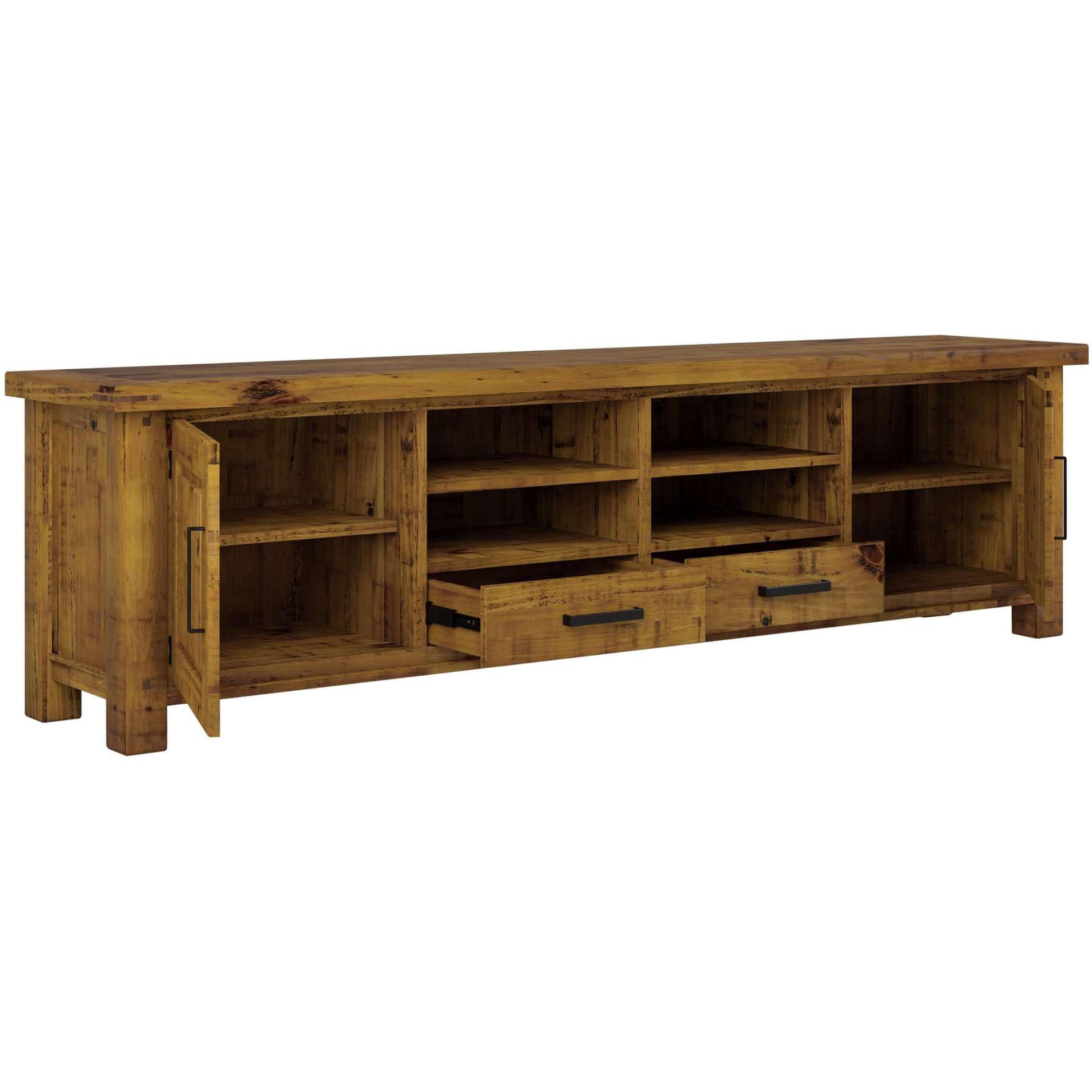 Teasel ETU Entertainment TV Unit 240cm 2 Drawer Solid Pine Wood - Rust