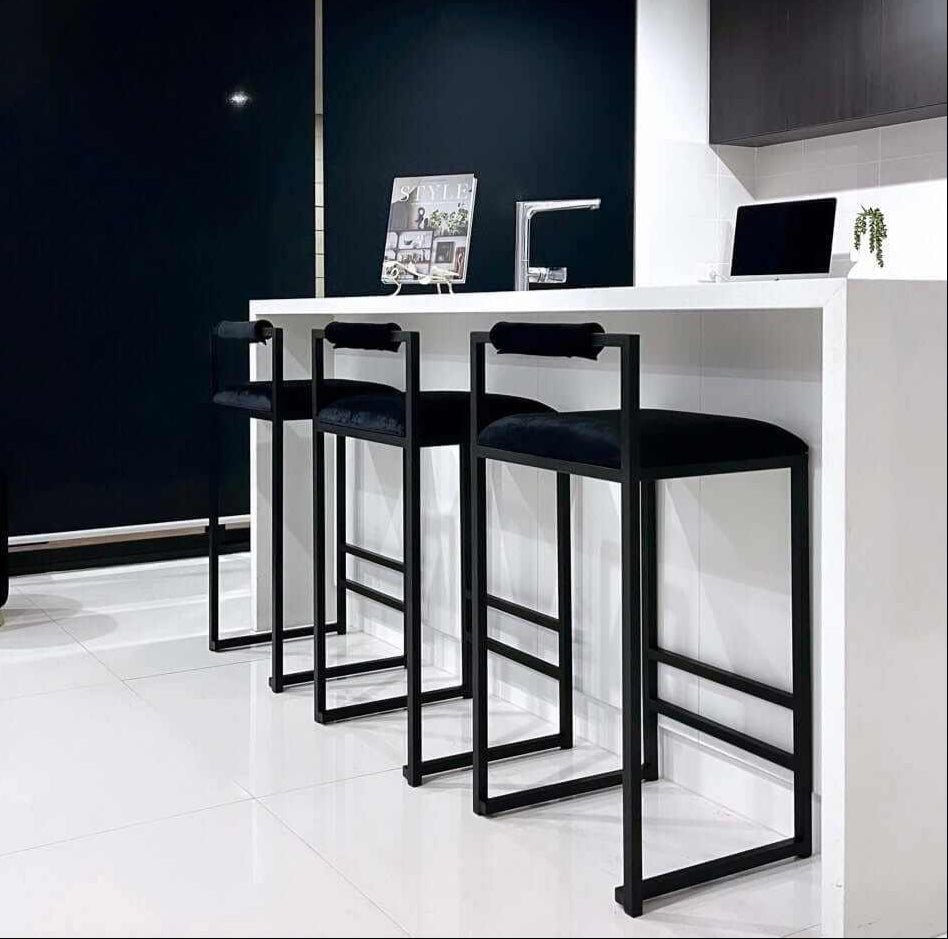 Interior Ave - La Maison Designer Black Velvet Bar Stool - Set of 2