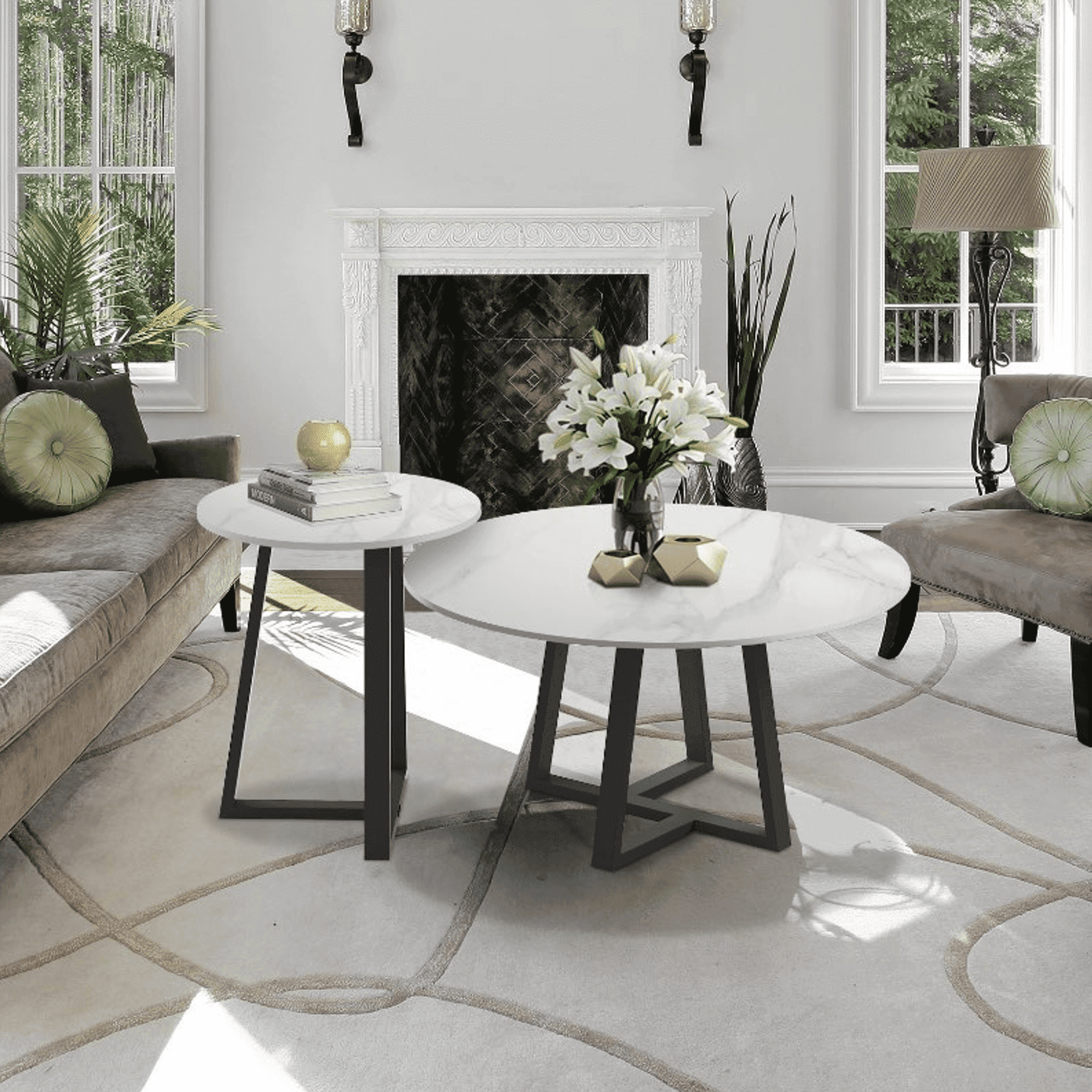 Interior Ave - Broadway Two Tier White Stone Marble Coffee Table Set