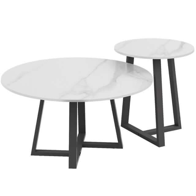 Interior Ave - Broadway Two Tier White Stone Marble Coffee Table Set