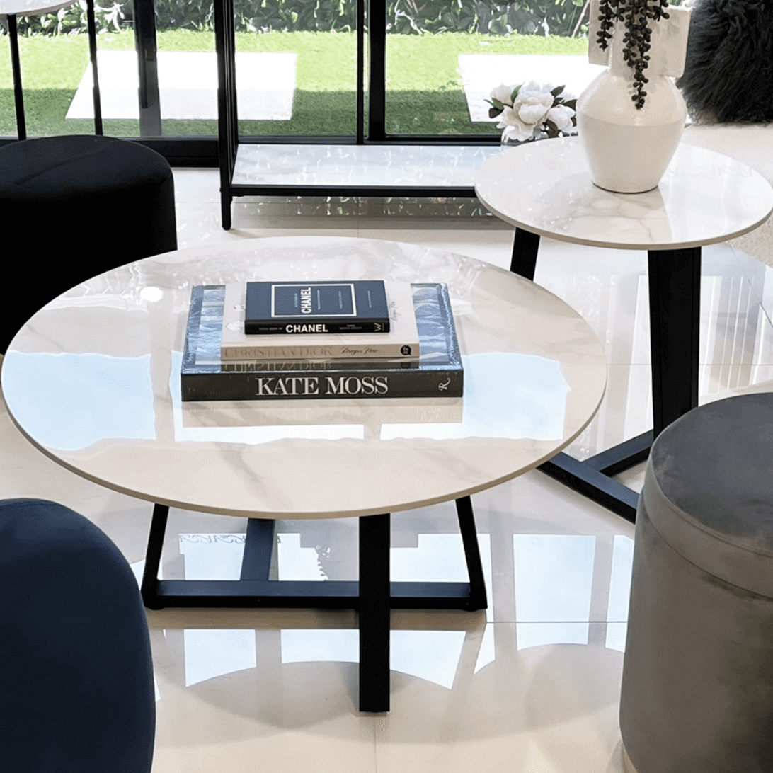 Interior Ave - Broadway Two Tier White Stone Marble Coffee Table Set