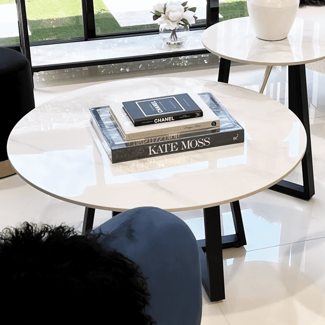 Interior Ave - Broadway Two Tier White Stone Marble Coffee Table Set