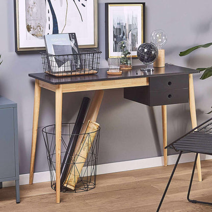 Oslo Office Desk with Drawers in Black & Natural