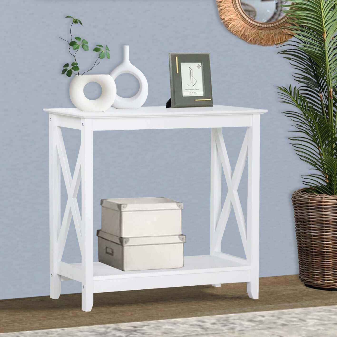 Hallway Table White - Elegant Coastal Design with Storage | 76cm High