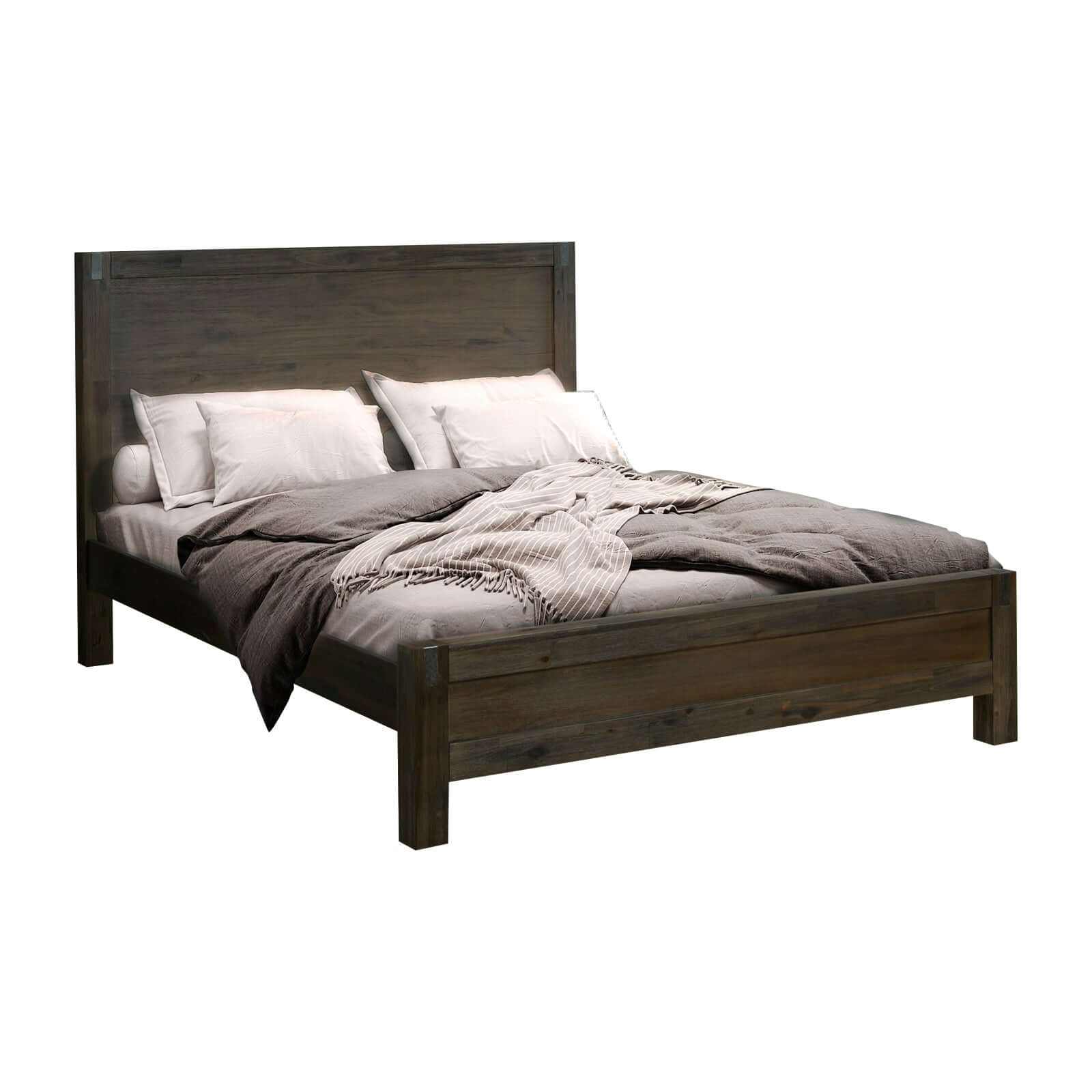 4 Pieces Dark Wood Queen Bed Frame and Bedroom Suite in Acacia Timber