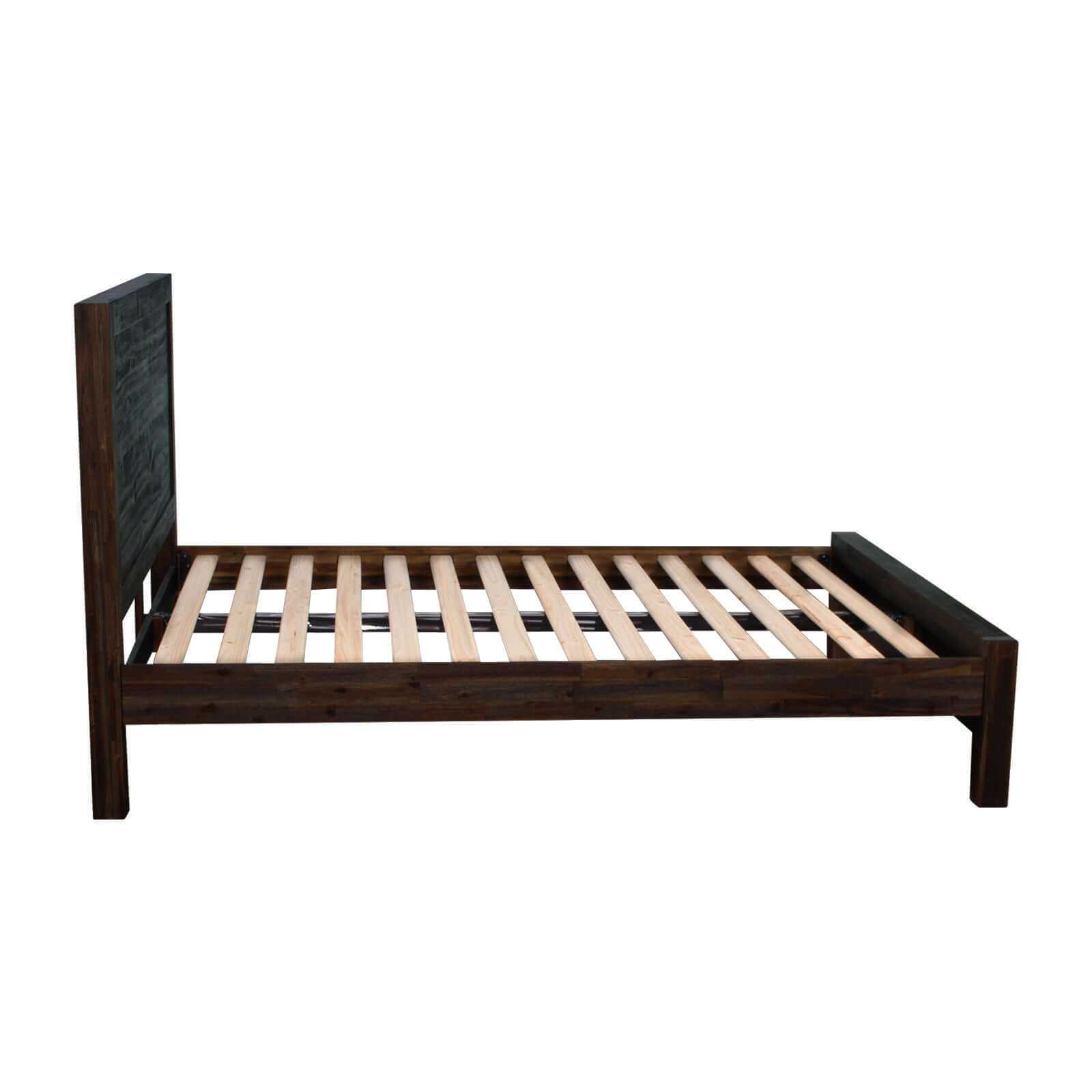 4 Pieces Dark Wood Queen Bed Frame and Bedroom Suite in Acacia Timber