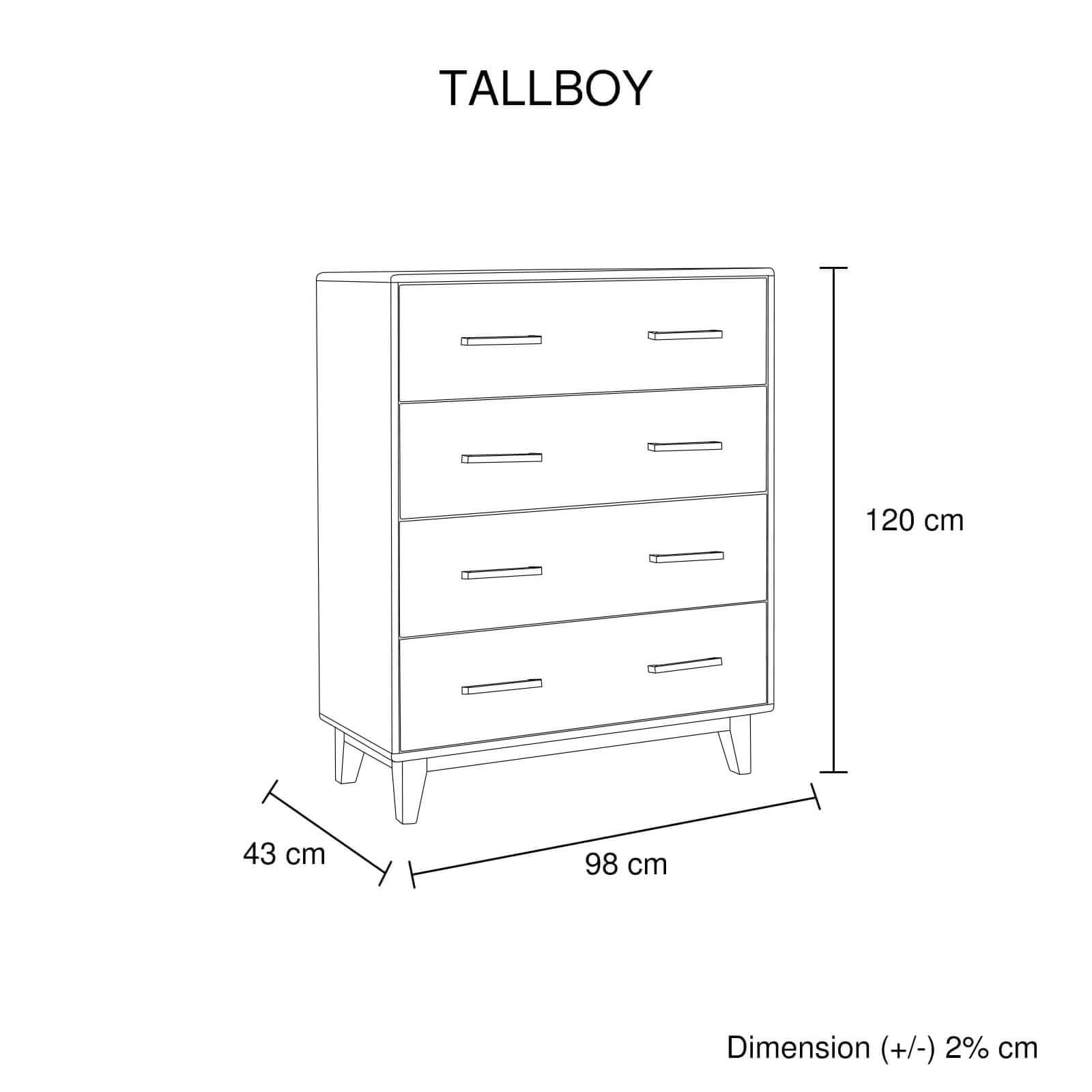 4 Pieces Bedroom Furniture Set Double Size Bed, Bedside and Tallboy