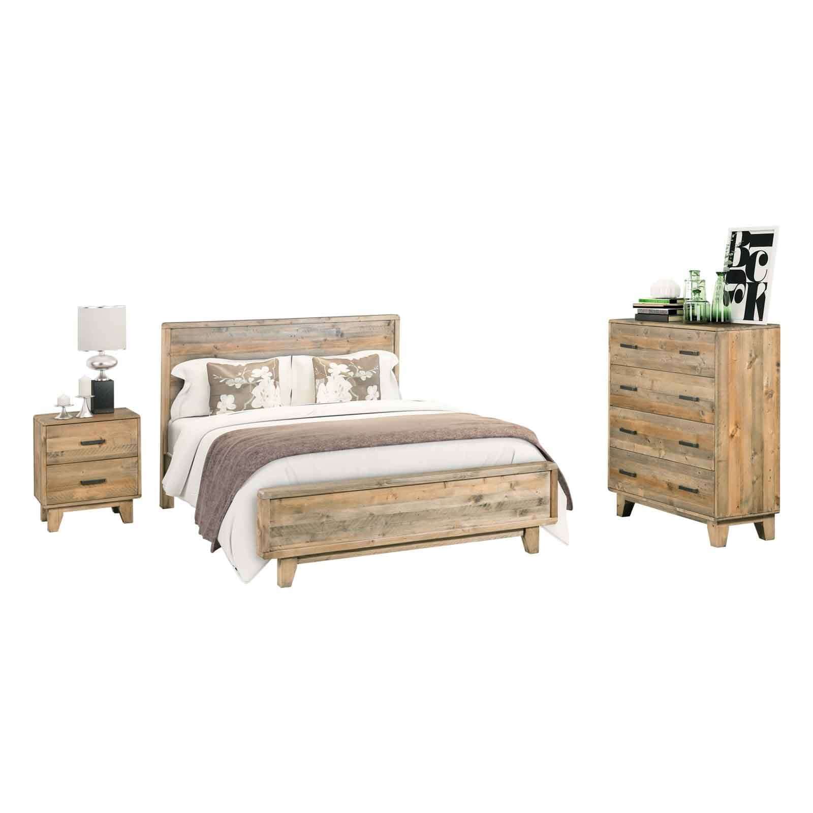 4 Pieces Queen Size Solid Wood Bed and Bedroom Set