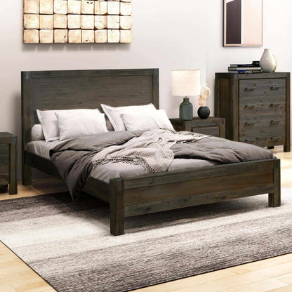 Bed Frame Double Size in Solid Wood Veneered Acacia Bedroom Timber Sla