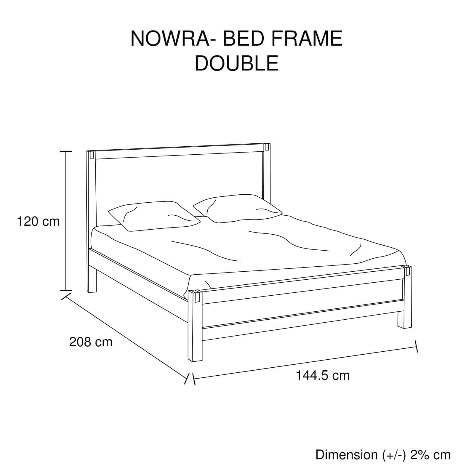 Bed Frame Double Size in Solid Wood Veneered Acacia Bedroom Timber Sla