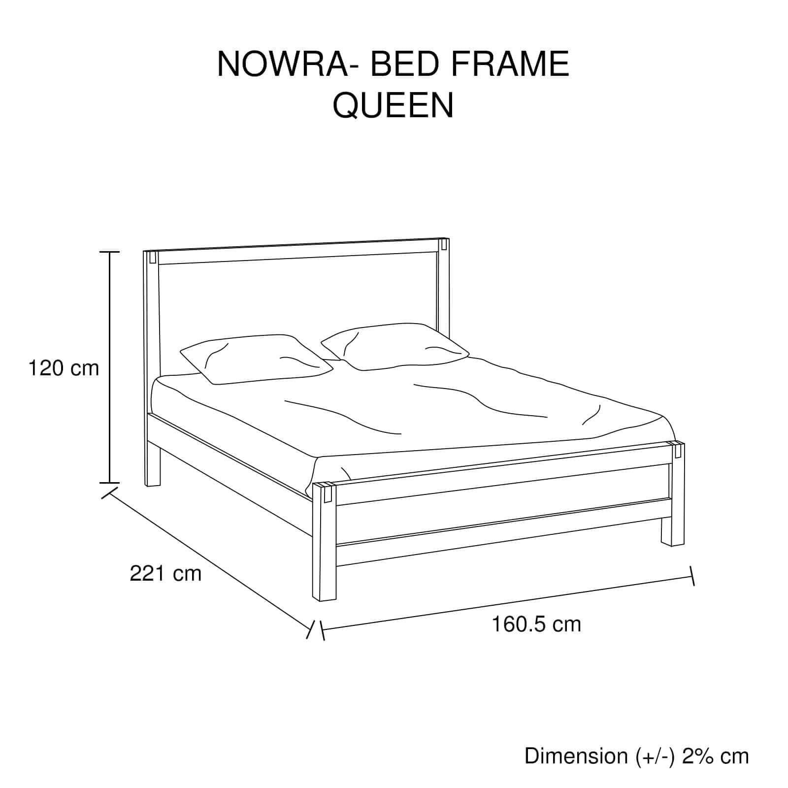 Bed Frame Queen Size in Solid Wood Veneered Acacia Bedroom Timber Slat