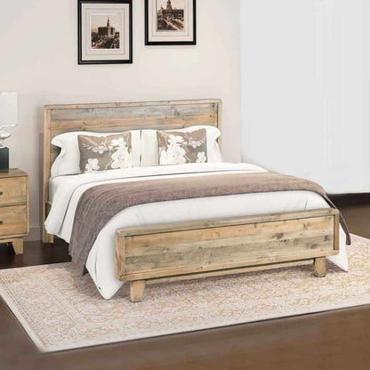 King Size Wooden Bed Frame in Antique Design - Light Brown