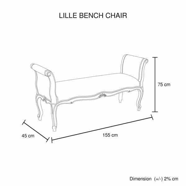 Oak Wood Linen Fabric Beige White Washed Finish Bench Chair