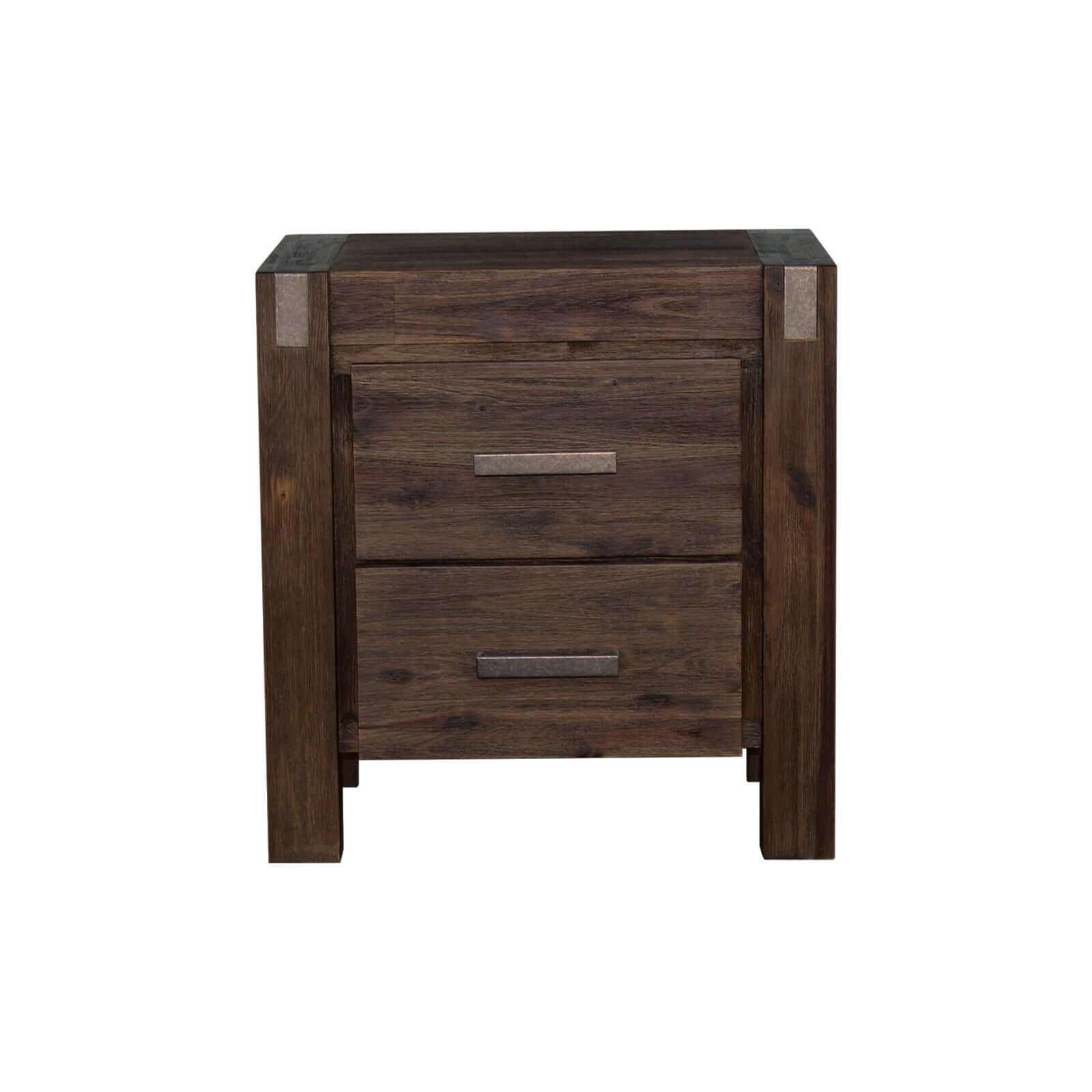 Bedside Table 2 drawers Night Stand Solid Wood Acacia - Dark Brown