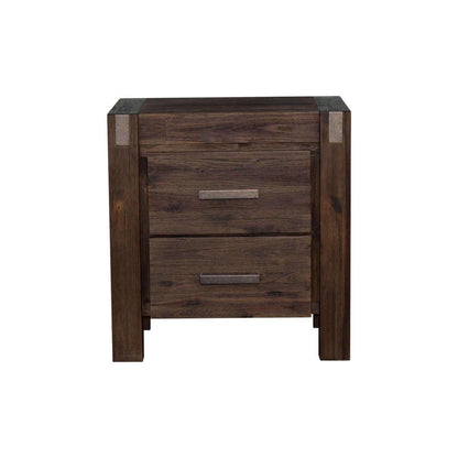 Bedside Table 2 drawers Night Stand Solid Wood Acacia - Dark Brown