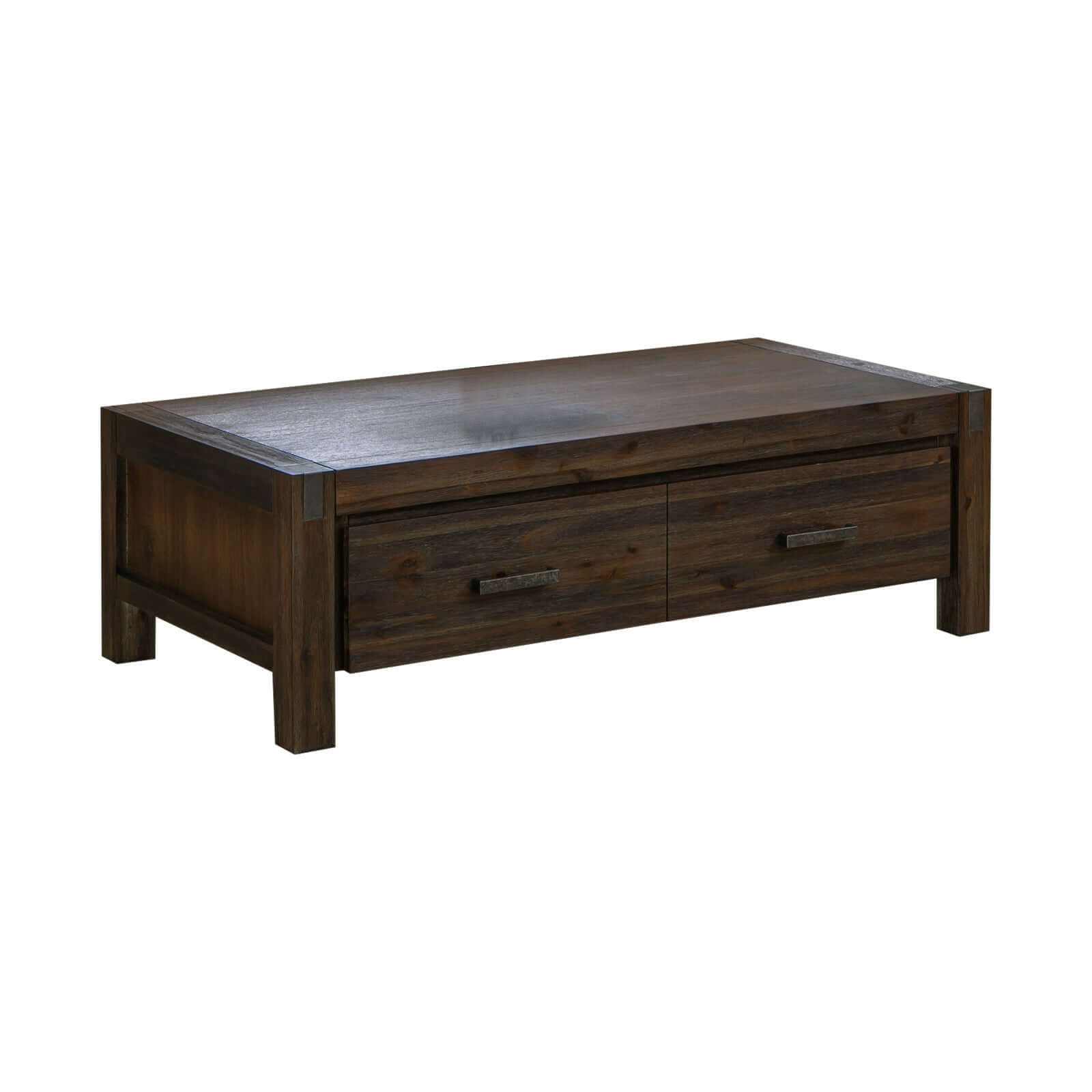 Solid Acacia Wood and Veneer Coffee Table with Drawer Chocolate Colour