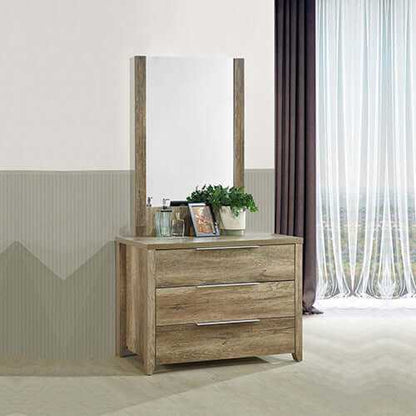 Natural Oak Mirror Dresser with 3 Storage Drawers