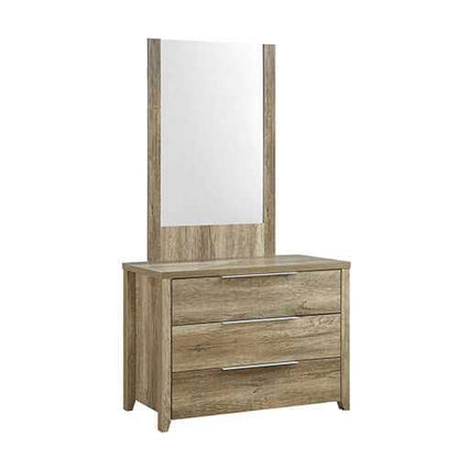 Natural Oak Mirror Dresser with 3 Storage Drawers