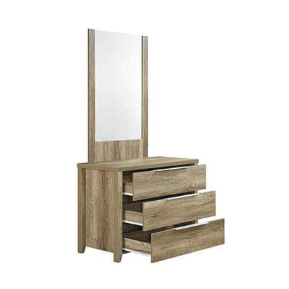 Natural Oak Mirror Dresser with 3 Storage Drawers