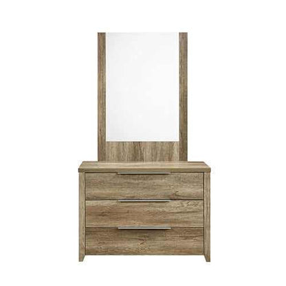 Natural Oak Mirror Dresser with 3 Storage Drawers