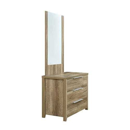 Natural Oak Mirror Dresser with 3 Storage Drawers