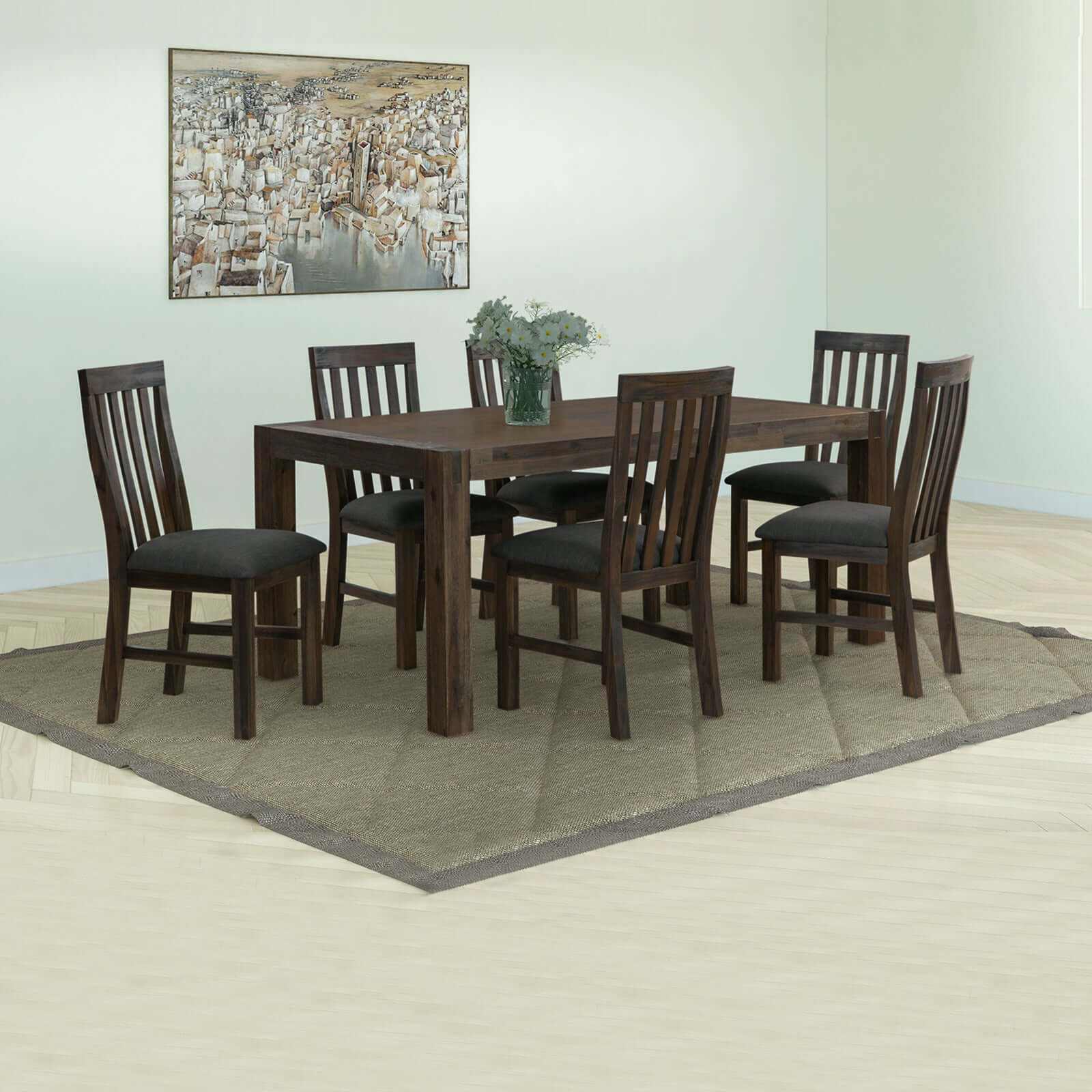 Large 210cm 9 Pieces Dining Room Table With 8 Chairs in Chocolate Colo