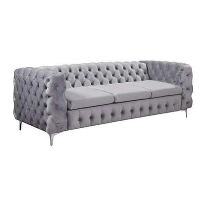 3+2 Seater Sofa Classic Button Tufted Lounge in Grey Velvet Fabric wit