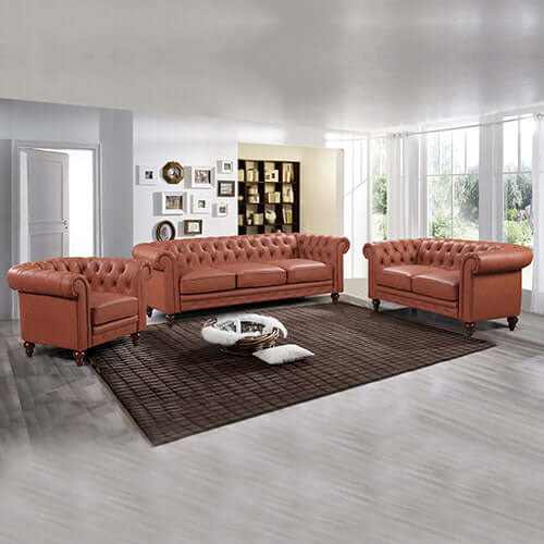 3+2+1 Seater Brown Sofa Lounge Chesterfield Style Button Tufted in Fau