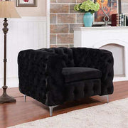 Single Seater Black Sofa Classic Armchair Button Tufted in Velvet Fabr