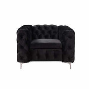 Single Seater Black Sofa Classic Armchair Button Tufted in Velvet Fabr