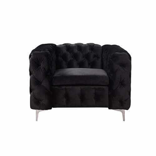 Single Seater Black Sofa Classic Armchair Button Tufted in Velvet Fabr