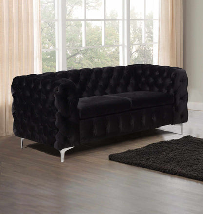 2 Seater Sofa for Living Room Classic Button Tufted in Black Velvet Fa