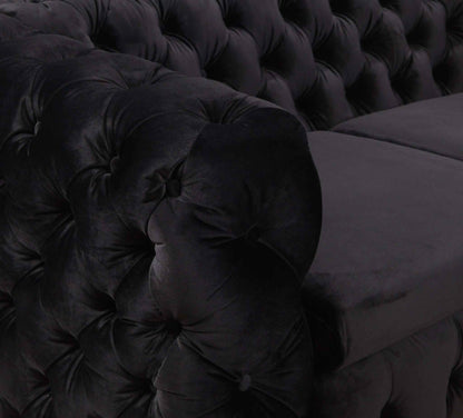 2 Seater Sofa for Living Room Classic Button Tufted in Black Velvet Fa