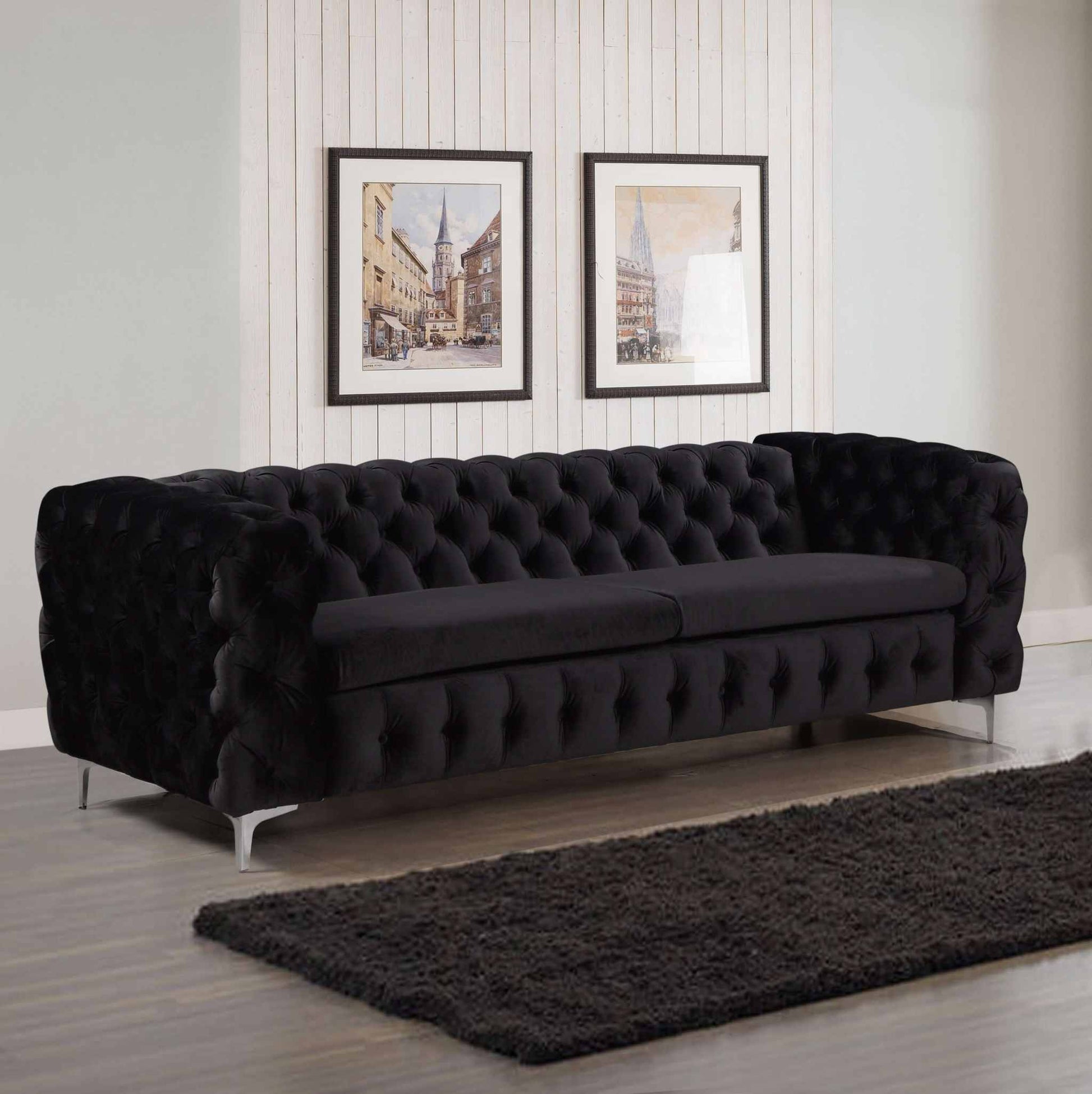 Jacques 3 Seater Black Velvet Fabric Sofa