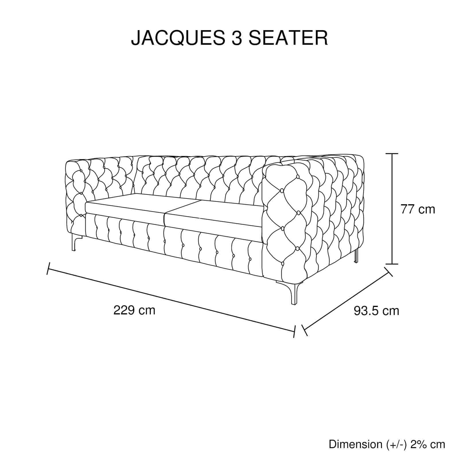 Jacques 3 Seater Black Velvet Fabric Sofa