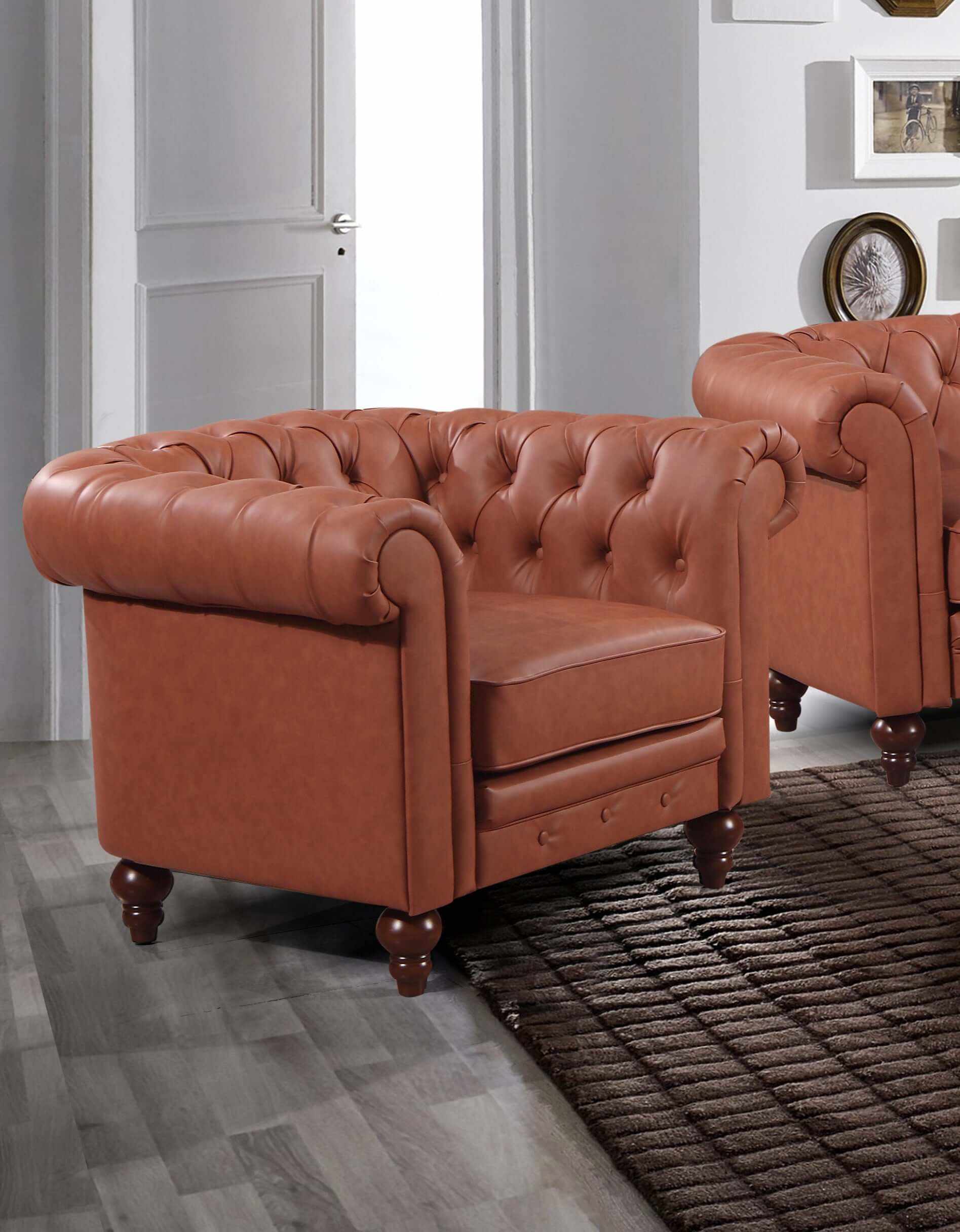 Single Seater Brown Sofa Armchair for Lounge Chesterfireld Style Butto