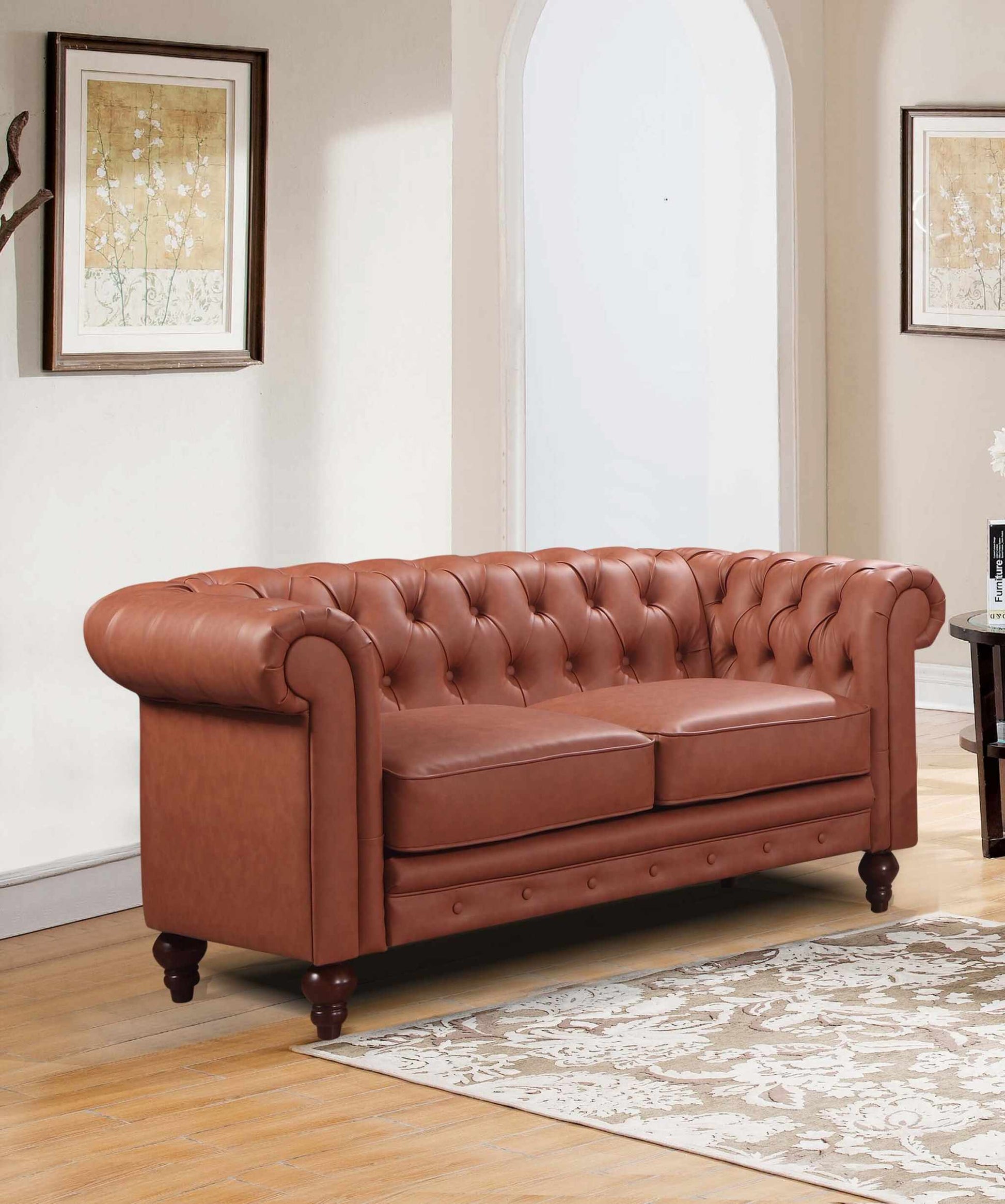 Madeline 2 Seater Chesterfield Sofa Tufted in Faux Leather