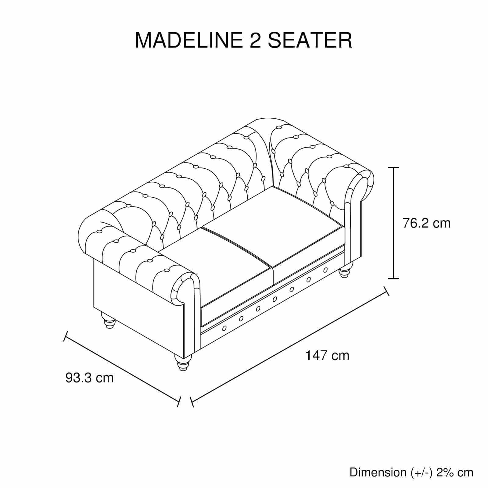Madeline 2 Seater Chesterfield Sofa Tufted in Faux Leather