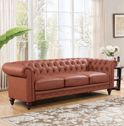 3 Seater Brown Sofa Lounge Chesterfield Style in Faux Leather