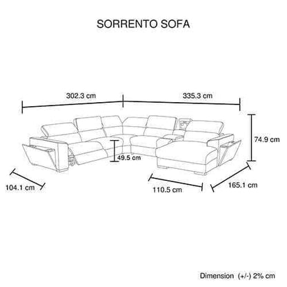 Grey Colour Corner Sofa Chaise Premium Fabric Electric Recliner