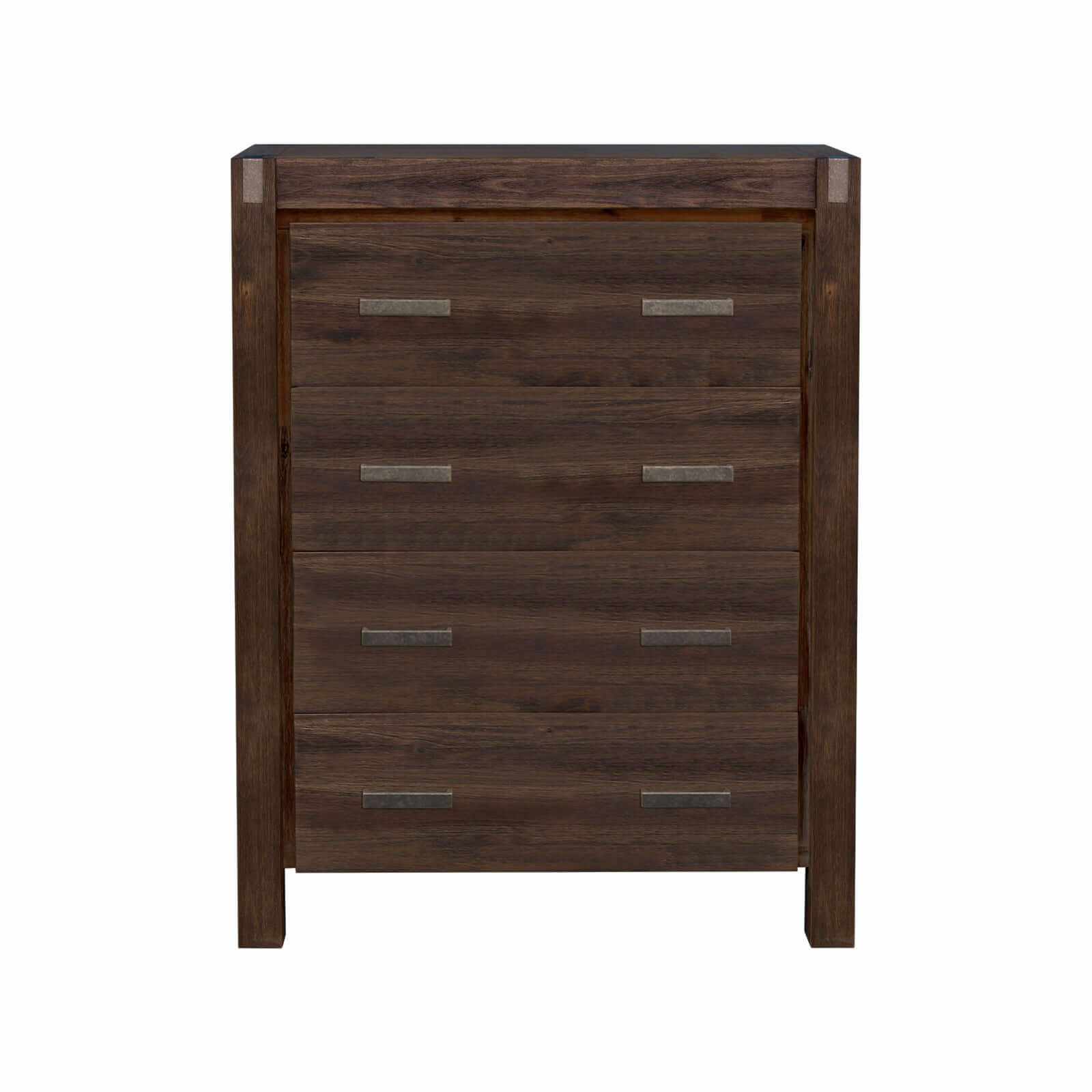 Tallboy with 4 Storage Drawers Solid Wooden Assembled in Chocolate Col