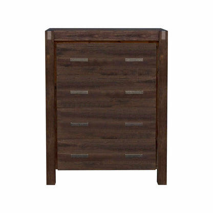 Tallboy with 4 Storage Drawers Solid Wooden Assembled in Chocolate Col