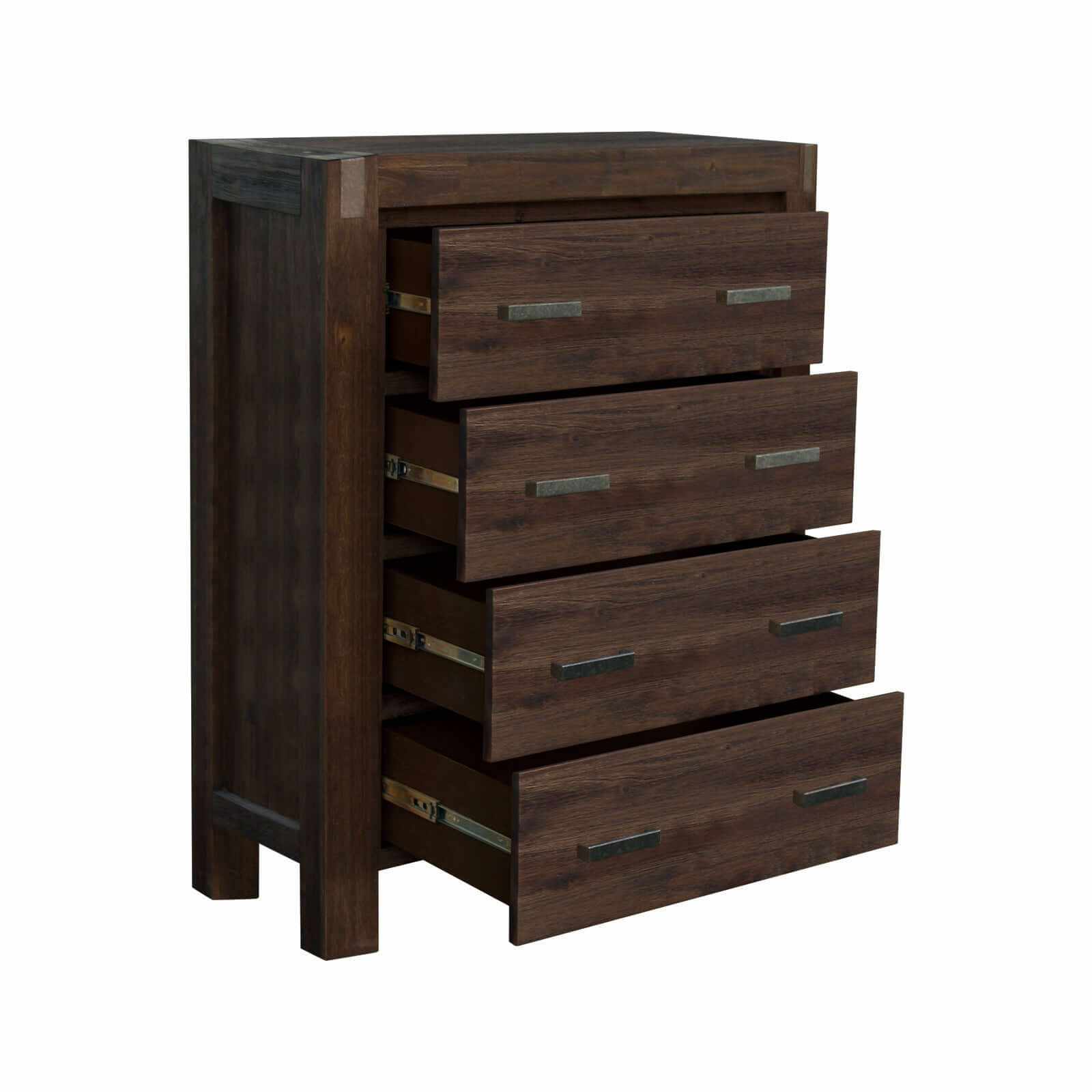 Tallboy with 4 Storage Drawers Solid Wooden Assembled in Chocolate Col