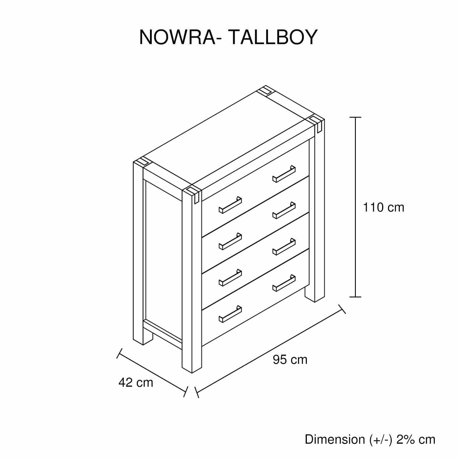 Tallboy with 4 Storage Drawers Solid Wooden Assembled in Chocolate Col