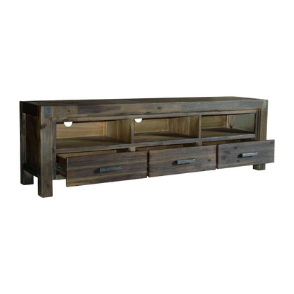 TV Cabinet with 3 Storage Drawers with Shelf Solid Acacia Wooden Frame