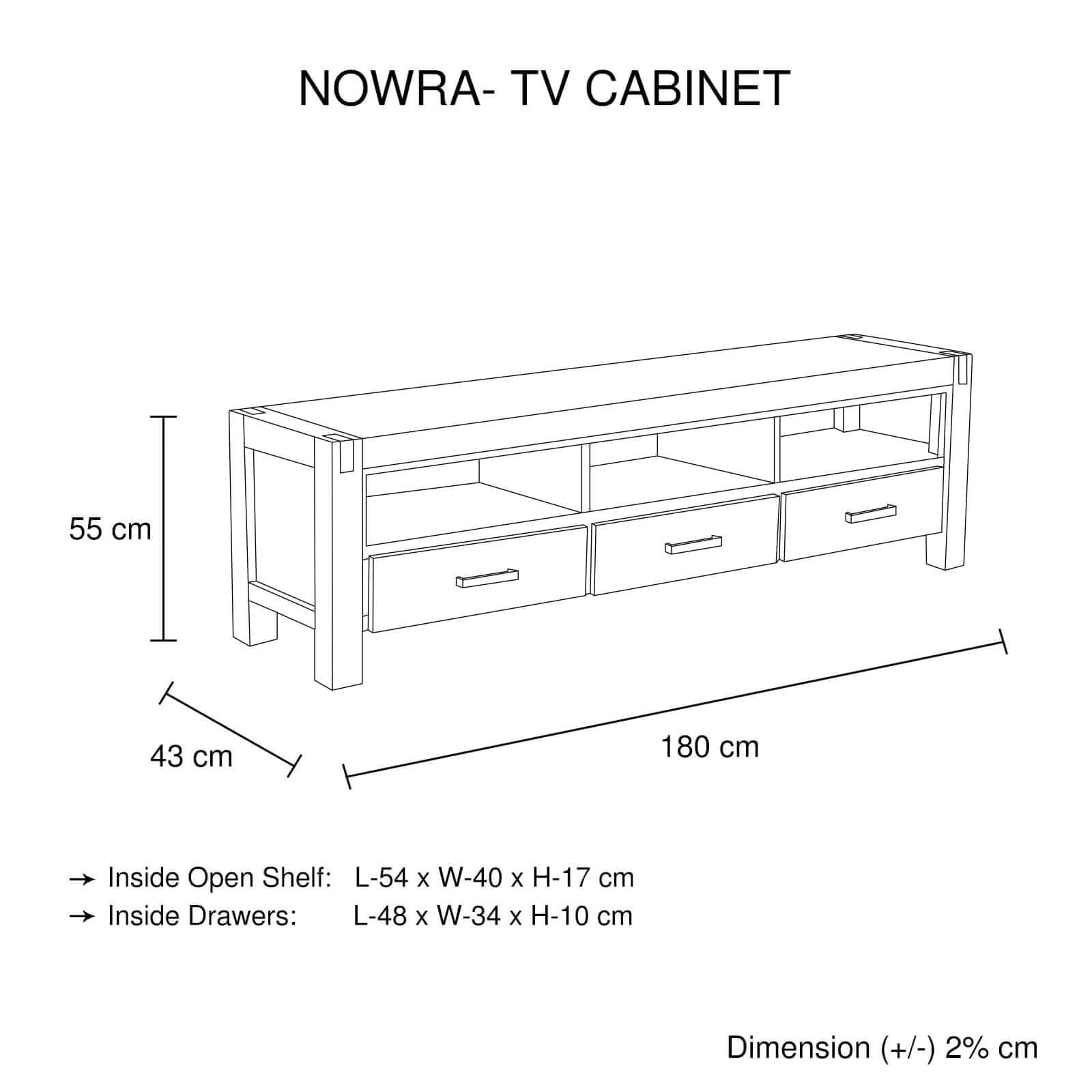 TV Cabinet with 3 Storage Drawers with Shelf Solid Acacia Wooden Frame