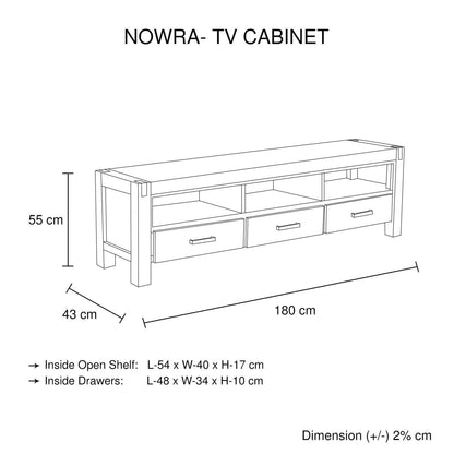 TV Cabinet with 3 Storage Drawers with Shelf Solid Acacia Wooden Frame